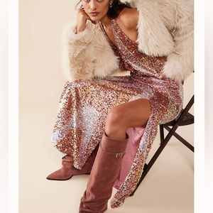 Free people glitter & gold midi dress NWT